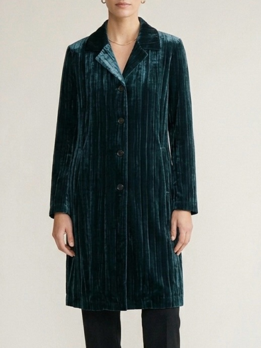 Vintage April Cornell Teal Velvet Jacket Overcoat Duster Size Large Green